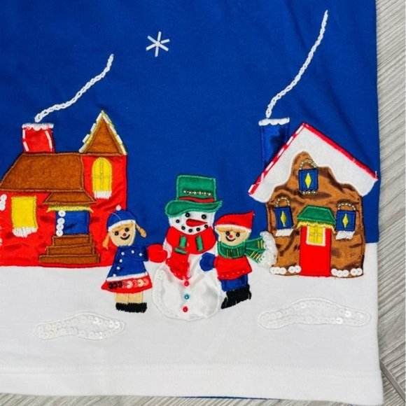 Vintage Victoria harbor village scene Christmas sweater medium sequin beaded - Picture 2 of 5